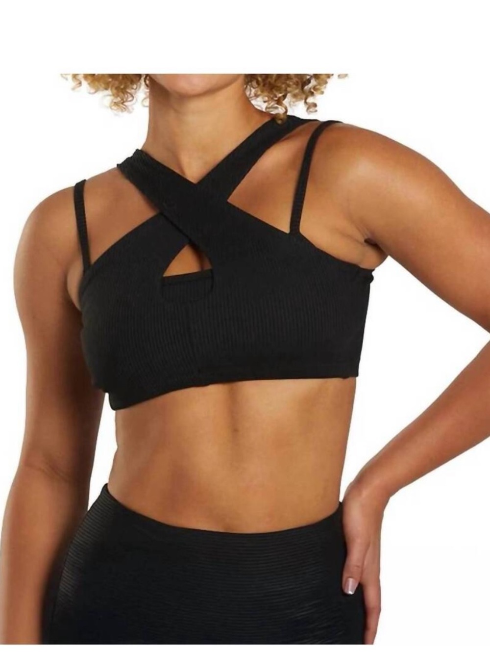 Year of Ours Black Crisscross Double-Strap Crop Bralette